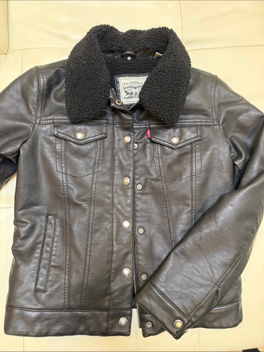 Levi’s Sherpa lined faux leather jean jacket size S